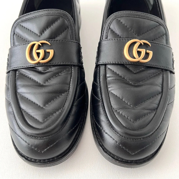 GUCCI | Marmont GG Black Quilted Chevron Leather Matelasse Slip On Loafer US 7 - Picture 4 of 15